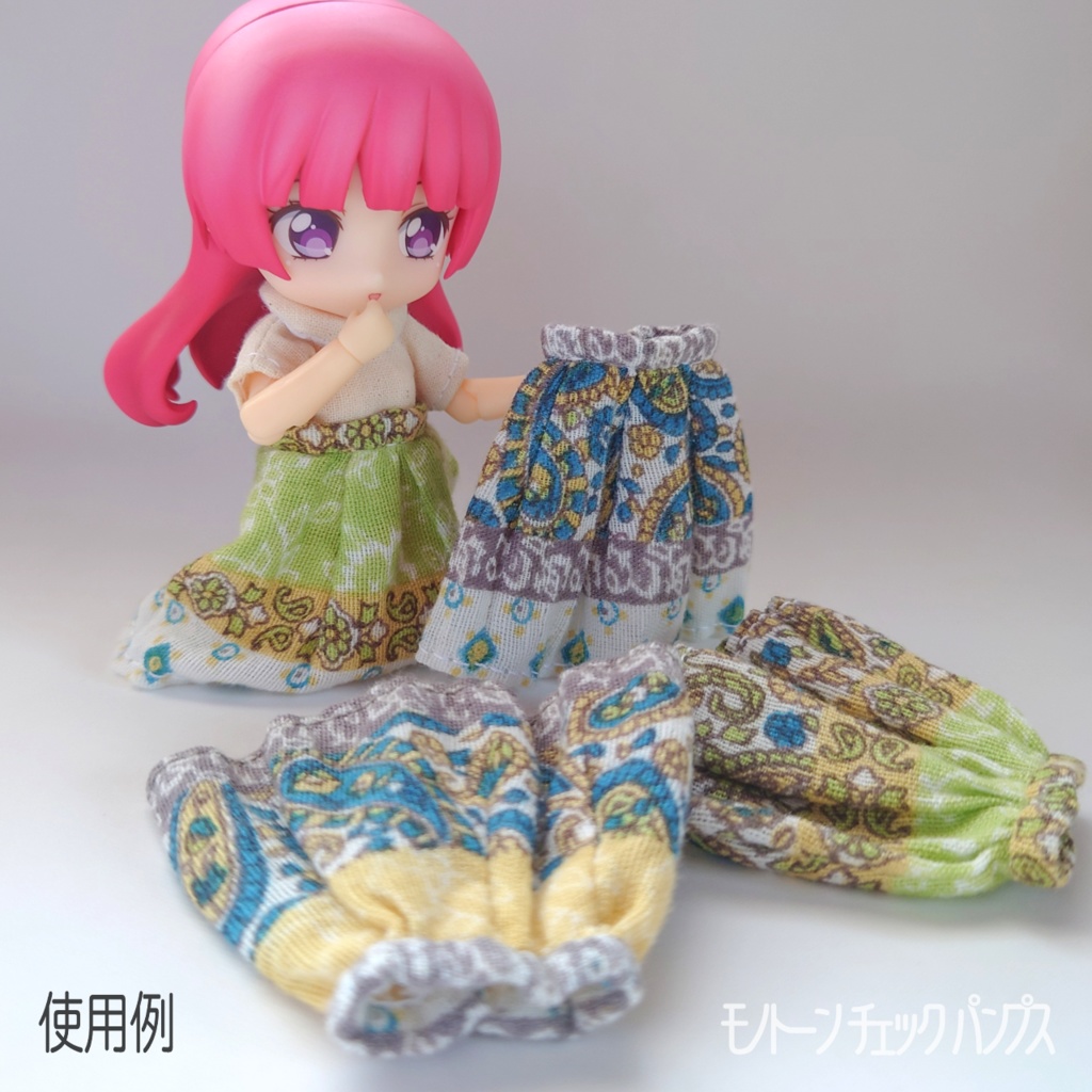 数量限定】1/12ドール用 エスニック柄 マキシスカート モノトーンチェックパンプス BOOTH エスニック ピンク ジャケット