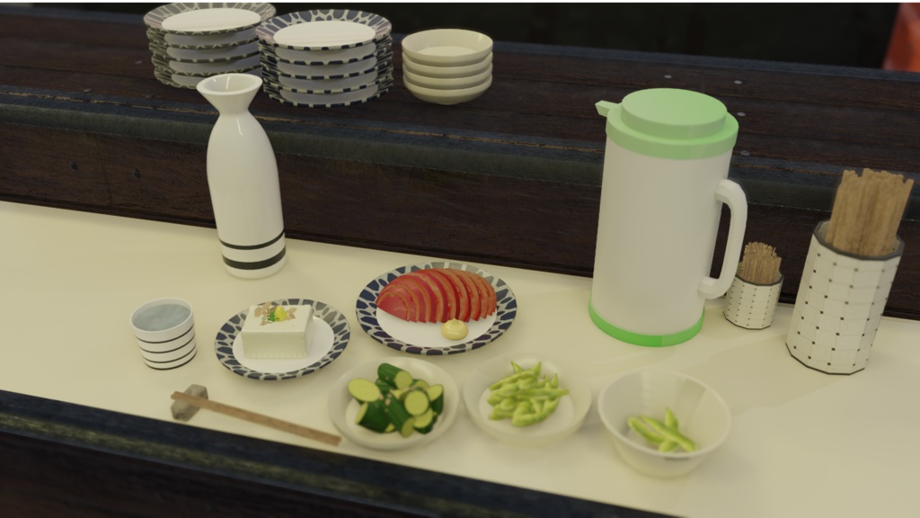 【VRchat】居酒屋っぽい食器8種セット/Japanese Tavern Tablewares