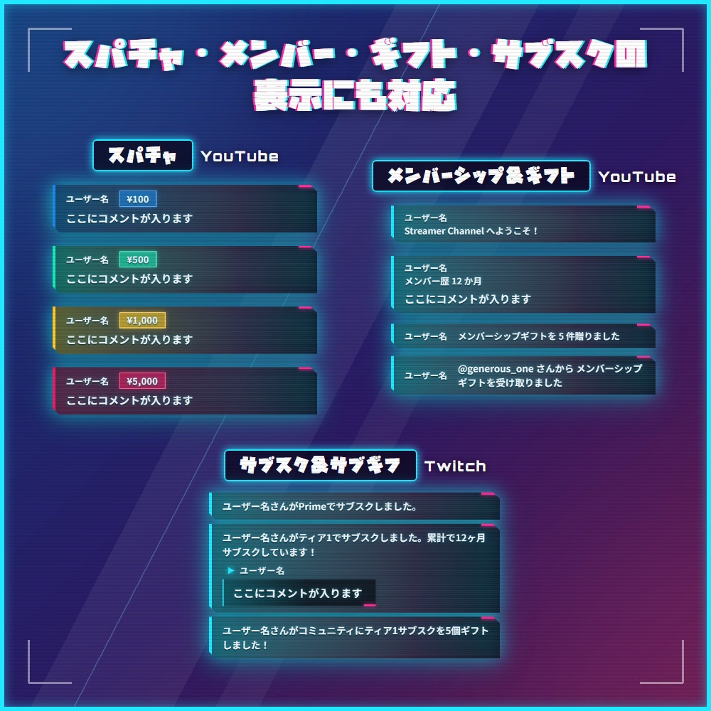 【サイバー】コメントCSS|YouTube・Twitch対応|全3色