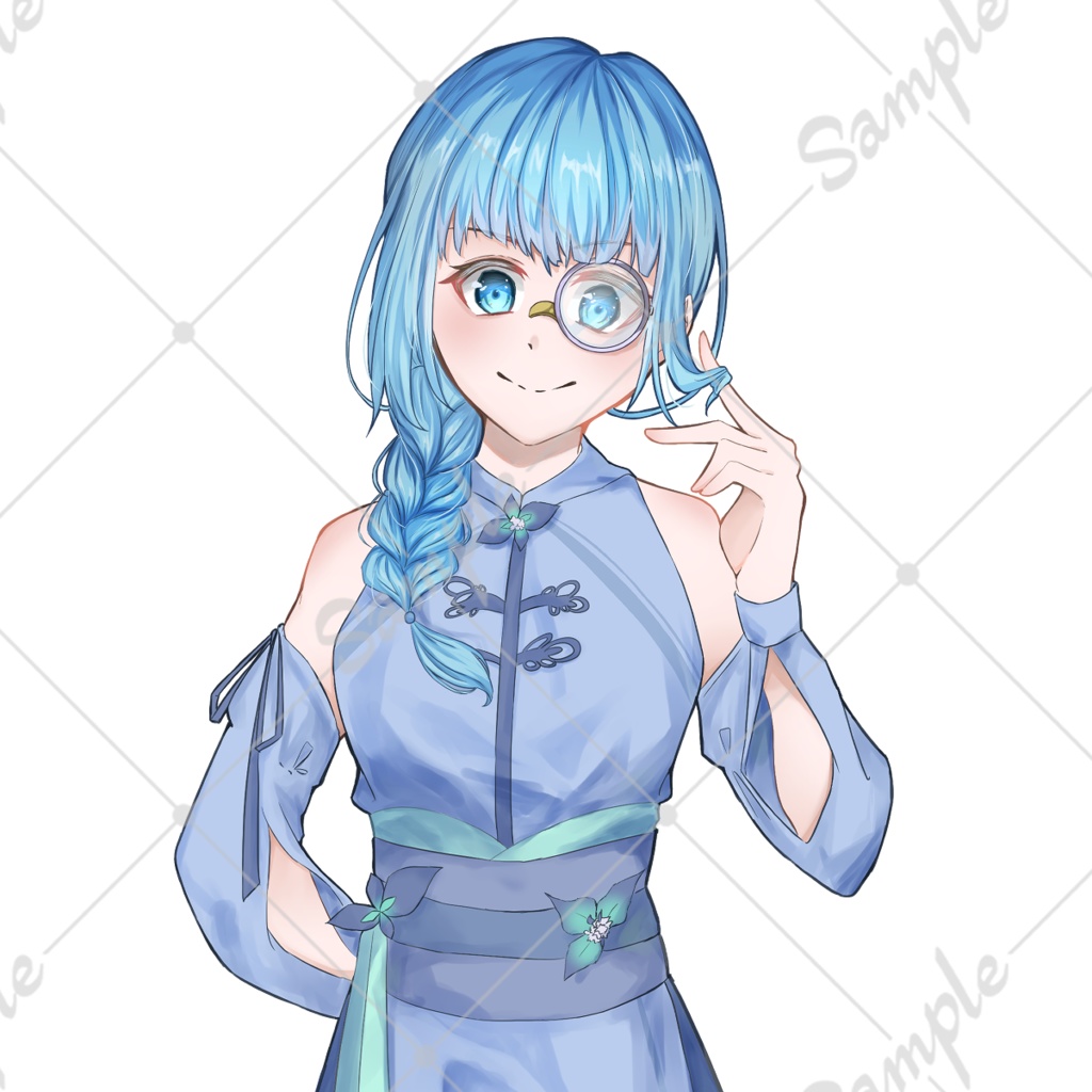 TRPG立ち絵素材_中国風の服を着たモノクルの女の子【表情差分11種】【無料版あり】