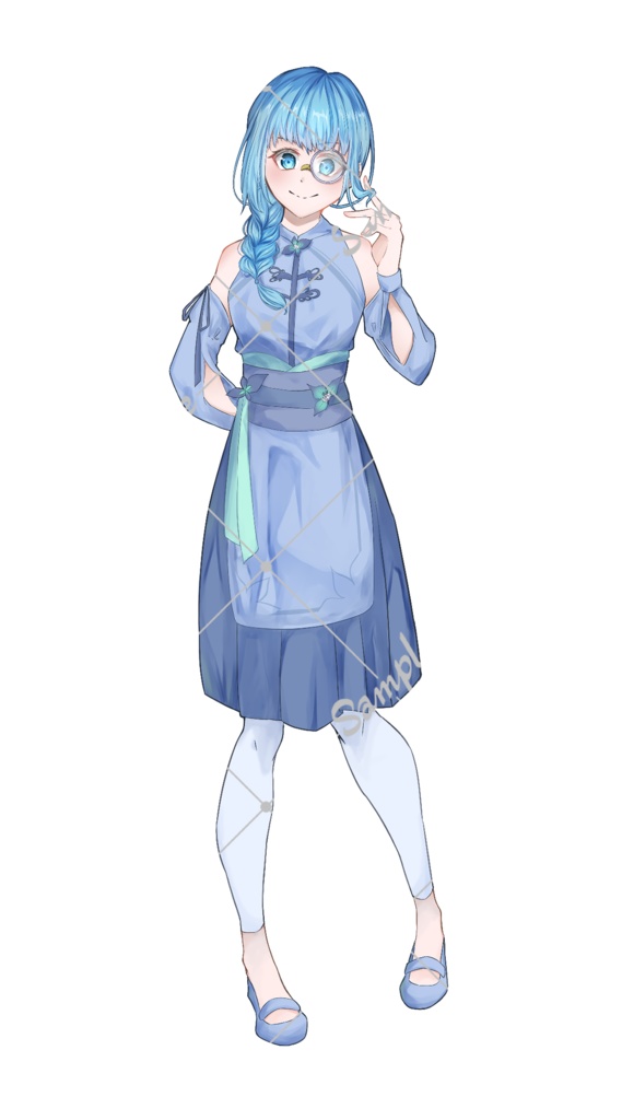 TRPG立ち絵素材_中国風の服を着たモノクルの女の子【表情差分11種】【無料版あり】