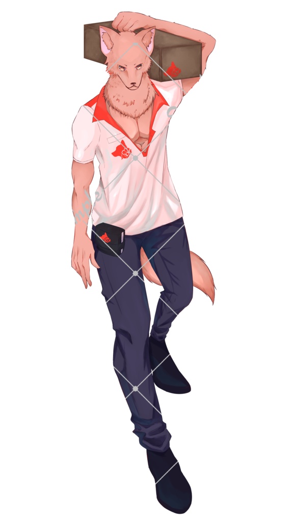 TRPG立ち絵素材_オオカミ獣人の配達員の男性【表情差分11種】【無料版あり】