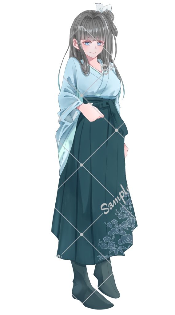 TRPG立ち絵素材_儚げな黒髪ロングの和装女性【表情差分11種】【無料版あり】