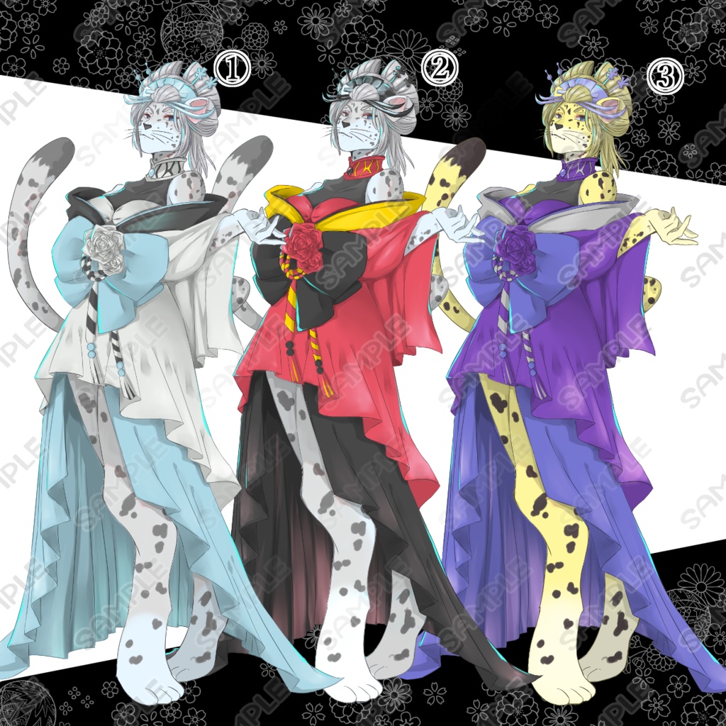 【商用利用可】花魁風のヒョウの獣人×和装キャラクター