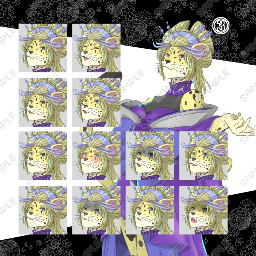 【商用利用可】花魁風のヒョウの獣人×和装キャラクター