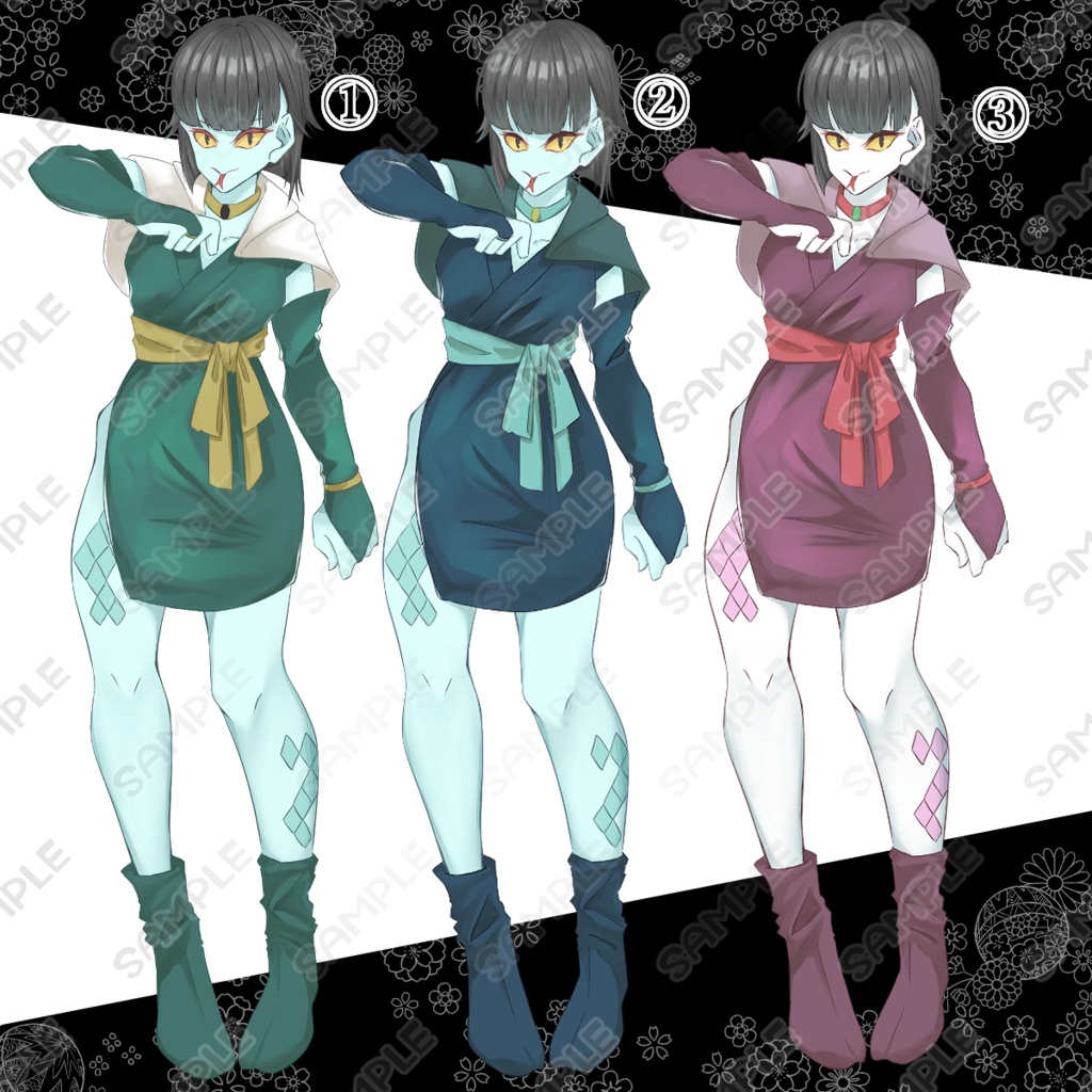 【商用利用可】くノ一風ヘビ獣人の和装キャラクター