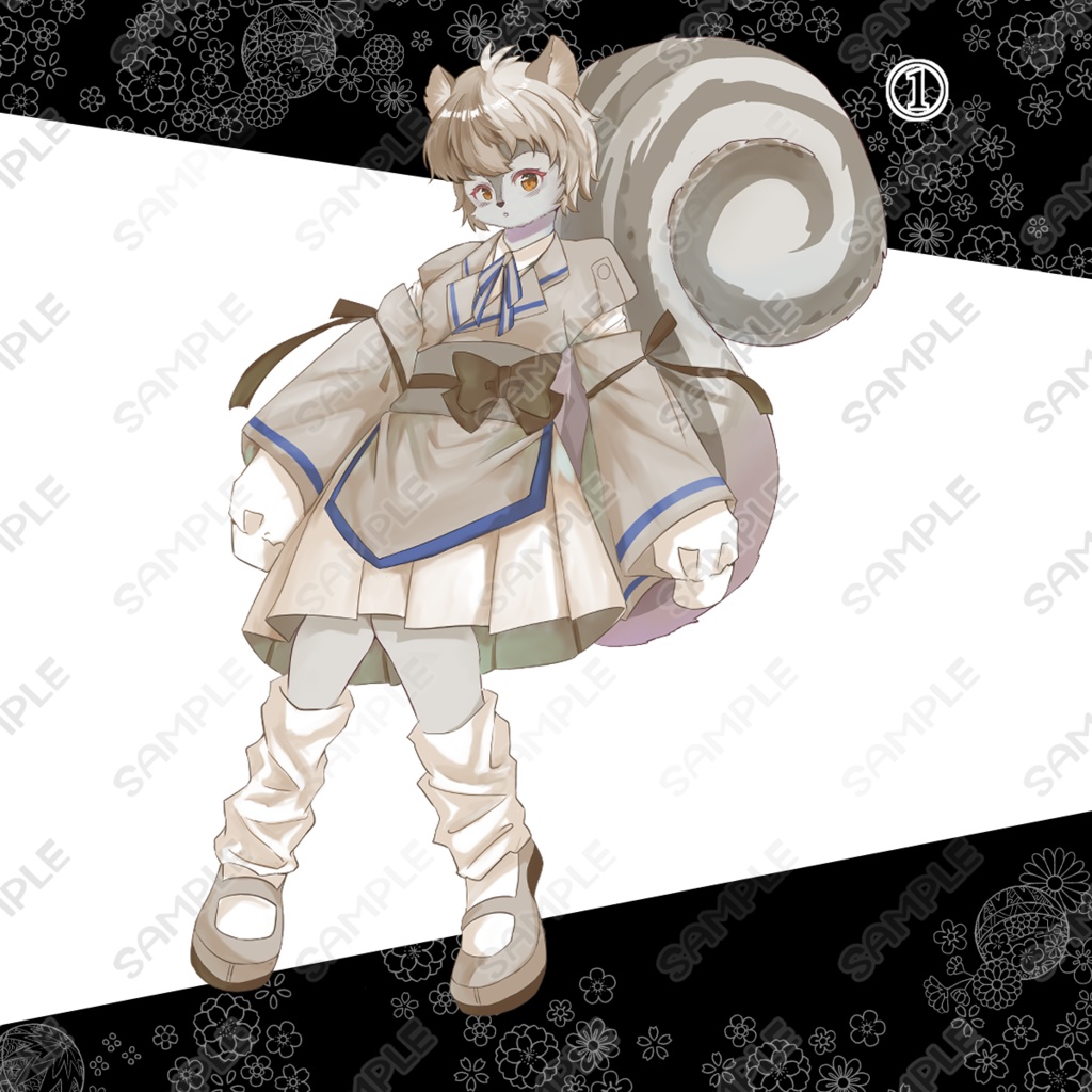 【商用利用可】学生風のリス獣人和装キャラクター