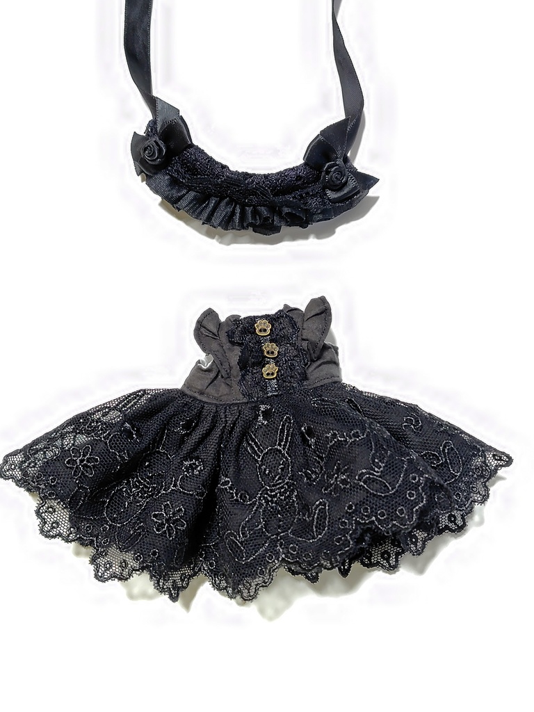 黒うさぎのショルダーフリルワンピース