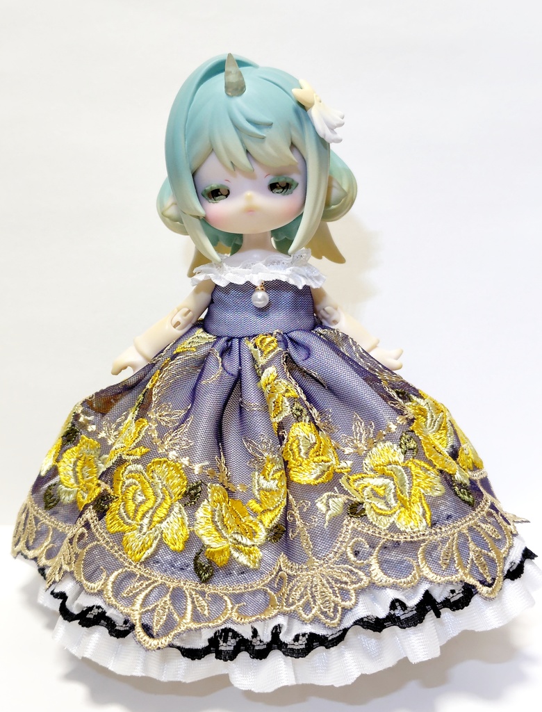 オフショルダードレス　ネイビー×黄