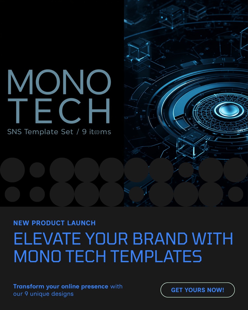 【SNS素材】Mono Tech|無機質モノトーンのアイコン・背景・バナー9点セット|Vistalab