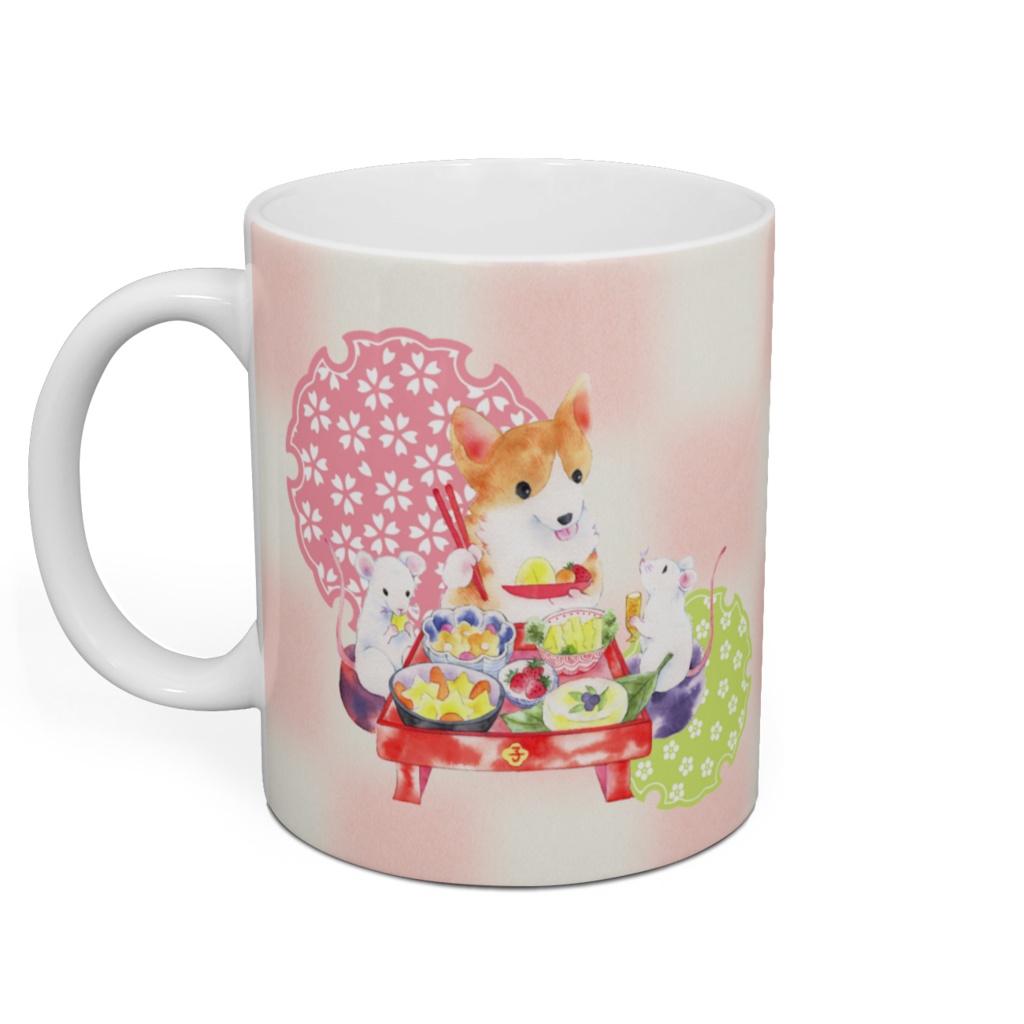 コーギーとねずみさんの祝い膳