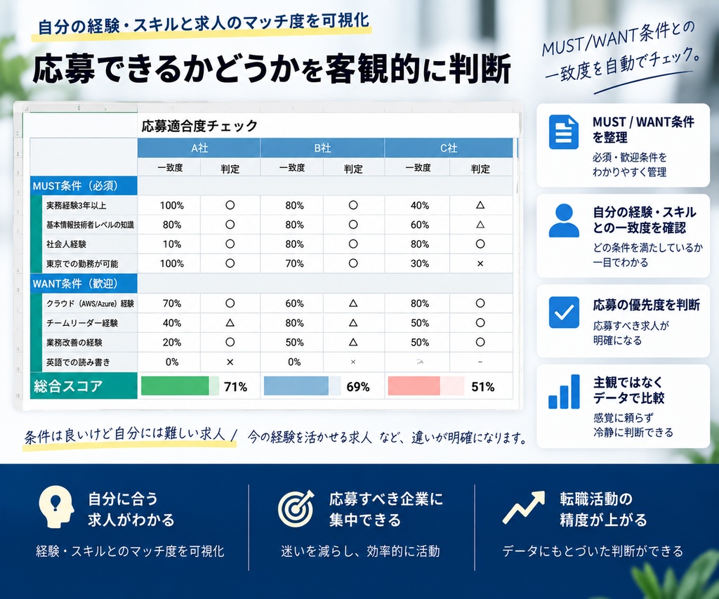 求人比較AIシート|求人票を貼って「自分に合うか」まで整理する転職Excel