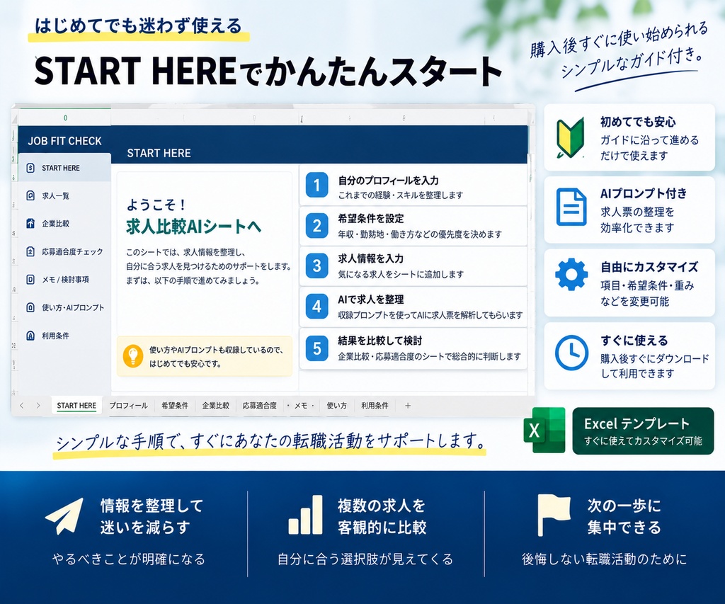 求人比較AIシート|求人票を貼って「自分に合うか」まで整理する転職Excel