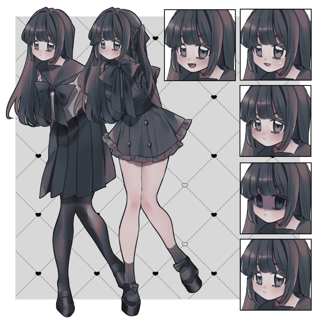 【フリー素材】ぱっつん女【表情5種/制服・私服】