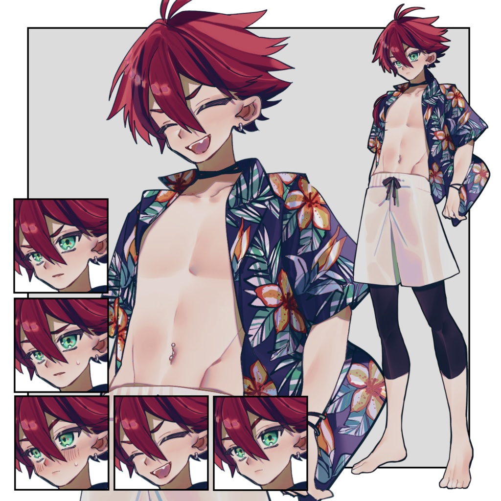 【無料/有料】アロハな男の子【表情5種/長髪・短髪】