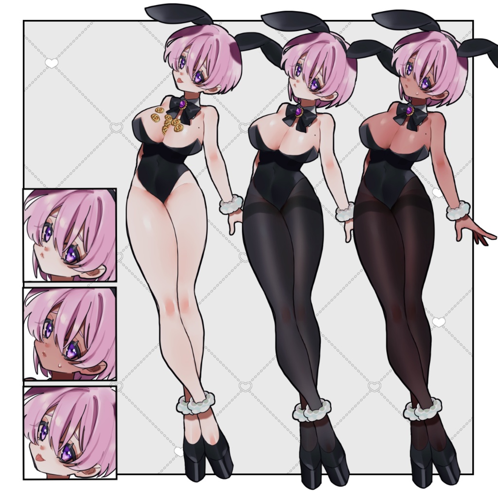 【無料/有料】褐色色白バニ子【表情3種/ボブ・ショート/お金/タイツ】