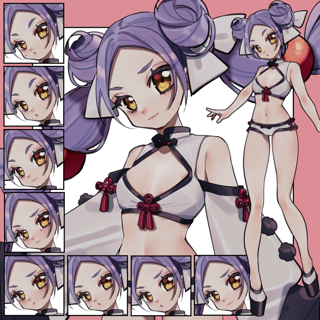 【無料/有料】チャイナっこ【表情8種/おさげ・袖差分】