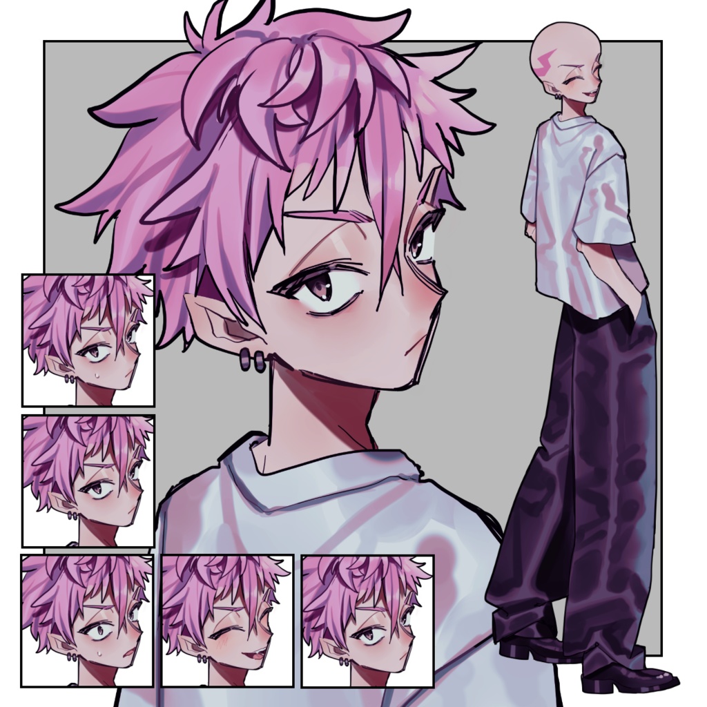 【無料/有料】半袖学生ボーイ【表情5種/ショート・坊主】