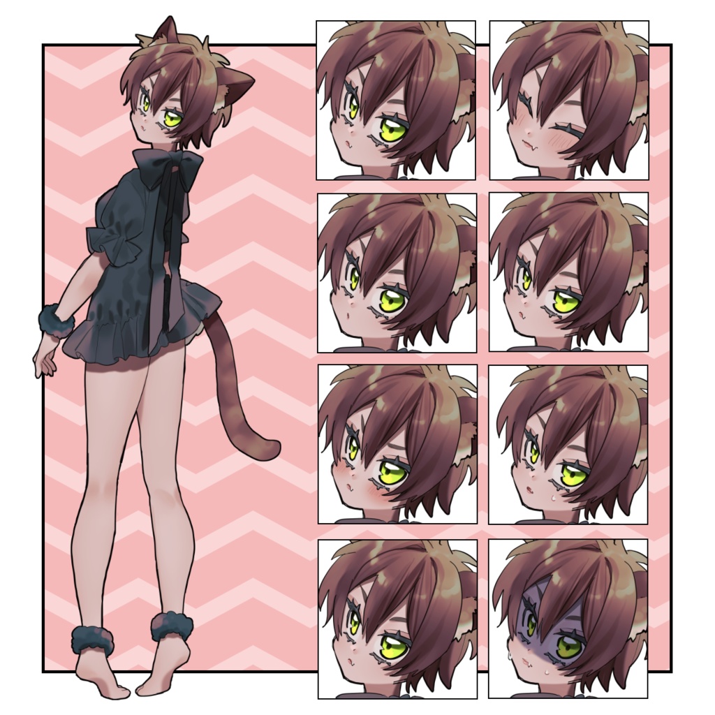 【フリー素材】褐色猫耳少女【表情8種】