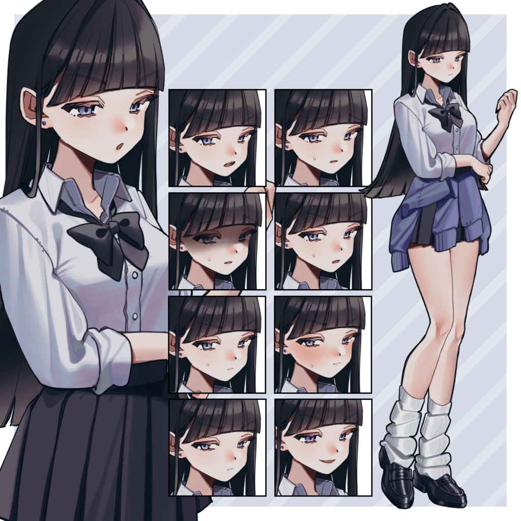 【表情10種】あまりこちらに興味が無さそうな女学生【無料/有料】