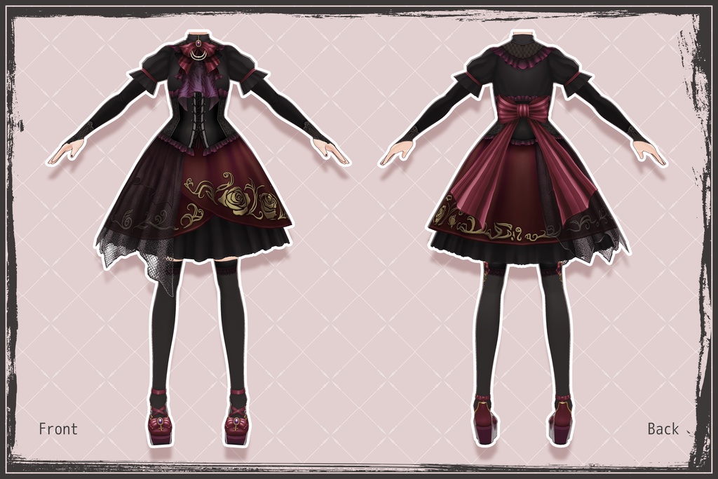 【無料版有・VRoidテクスチャ】 ゴスロリ衣装セット