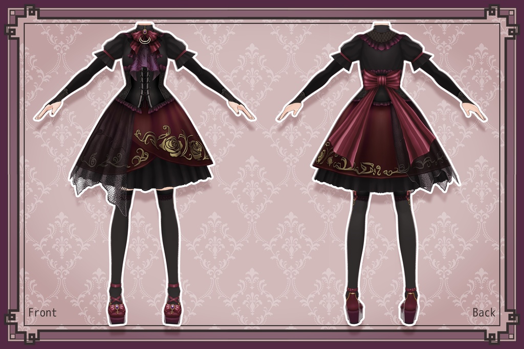 【無料版有・VRoidテクスチャ】 ゴスロリ衣装セット