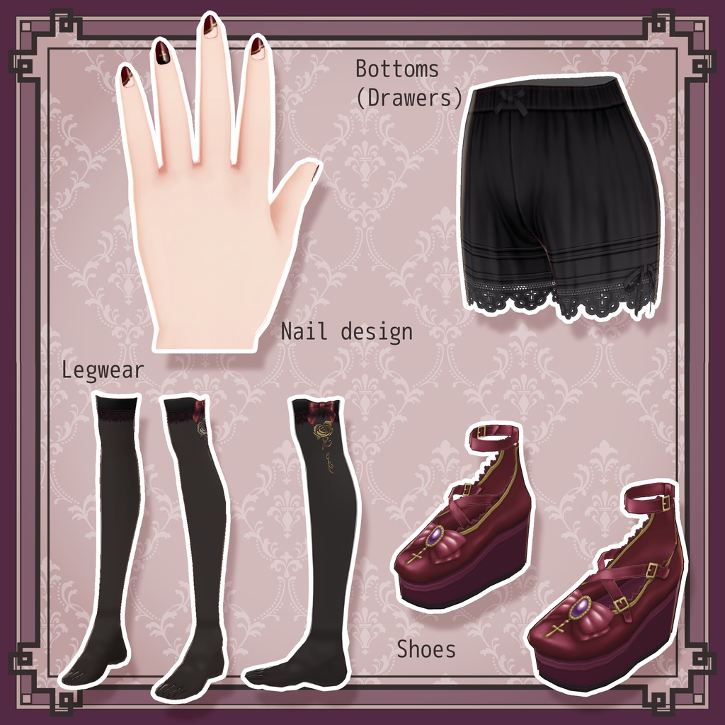 【無料版有・VRoidテクスチャ】 ゴスロリ衣装セット