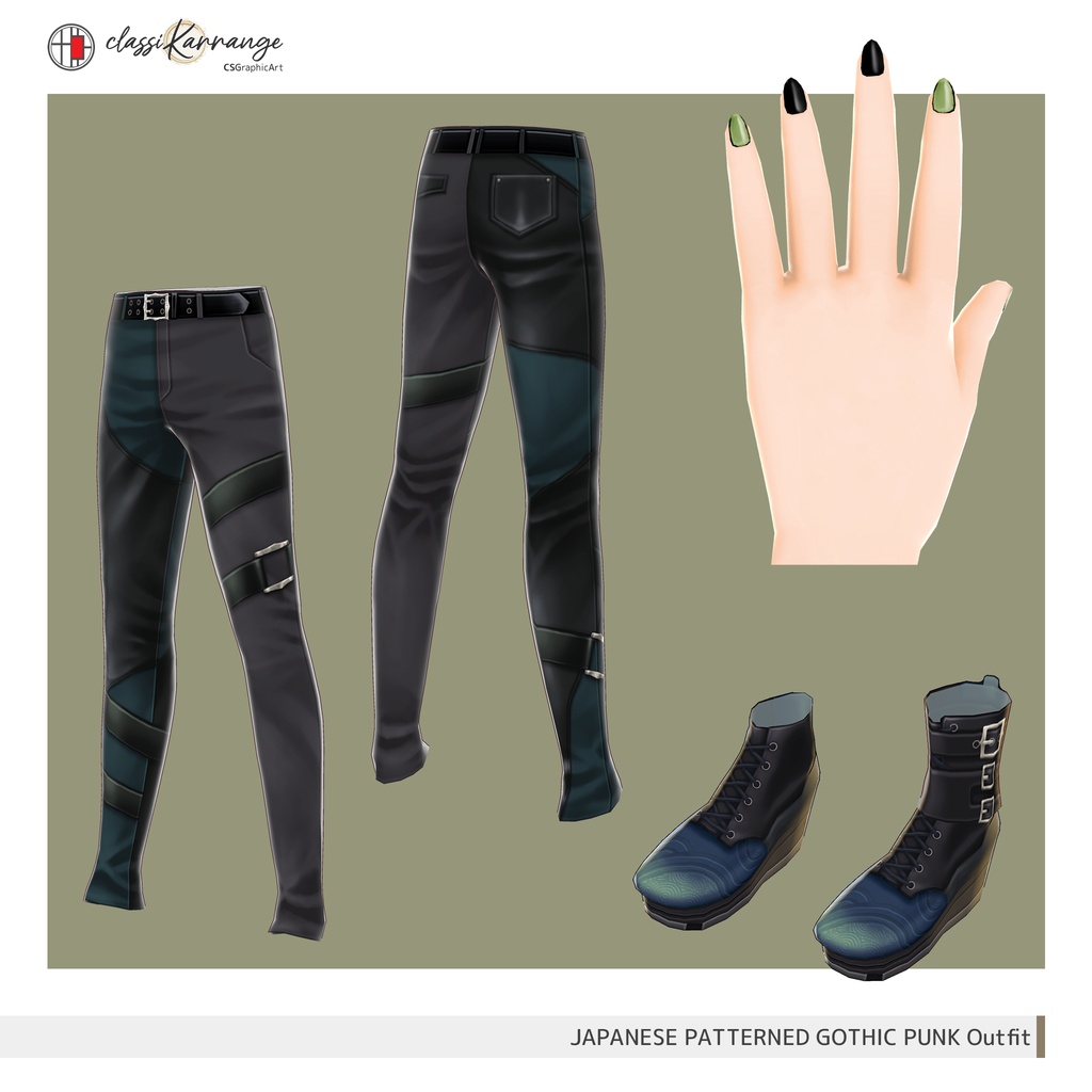 【VRoidテクスチャ】 和柄ゴシックパンク衣装セット