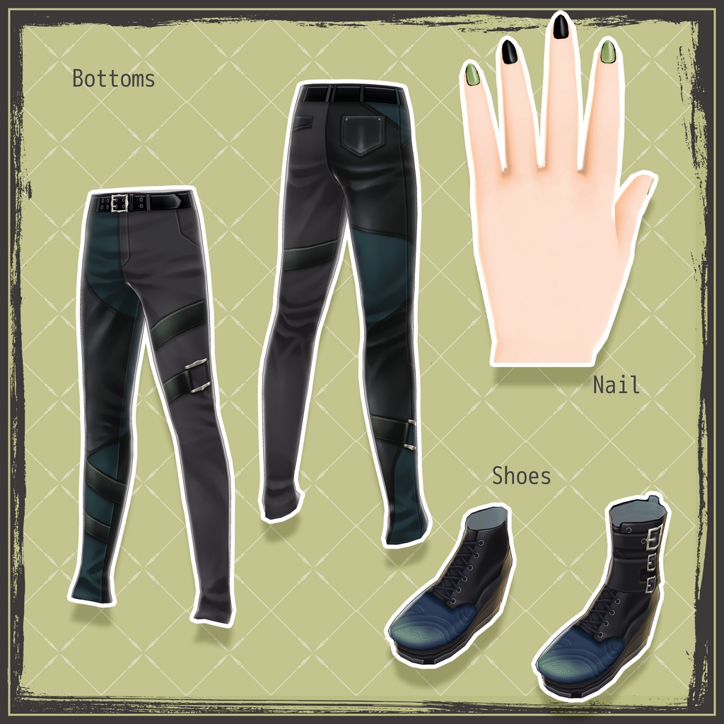 【VRoidテクスチャ】 和柄ゴシックパンク衣装セット