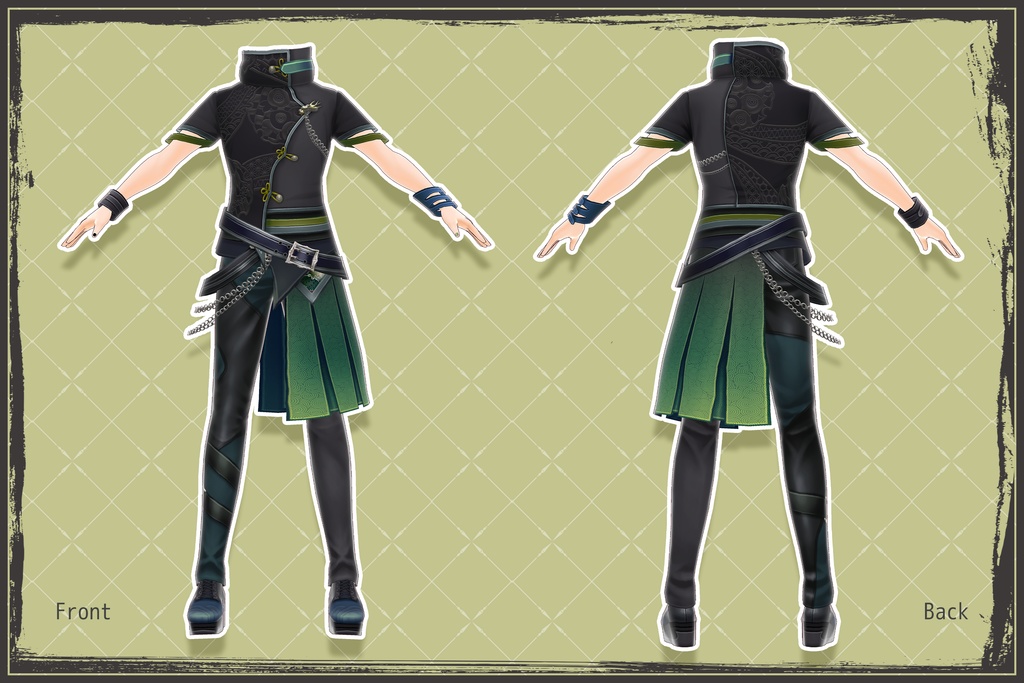 【VRoidテクスチャ】 和柄ゴシックパンク衣装セット