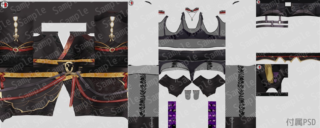 【VRoidテクスチャ】 和柄ゴシック衣装セット