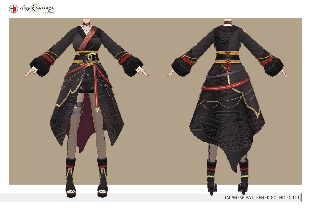 【VRoidテクスチャ】 和柄ゴシック衣装セット