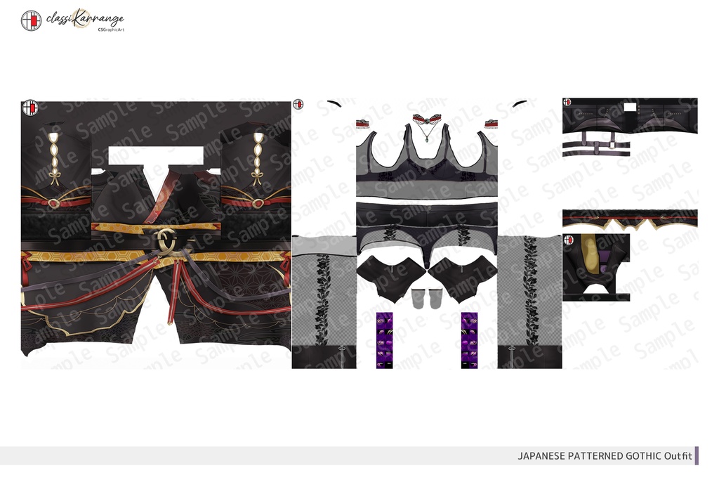 【VRoidテクスチャ】 和柄ゴシック衣装セット