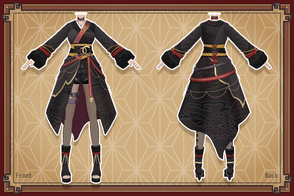 【VRoidテクスチャ】 和柄ゴシック衣装セット