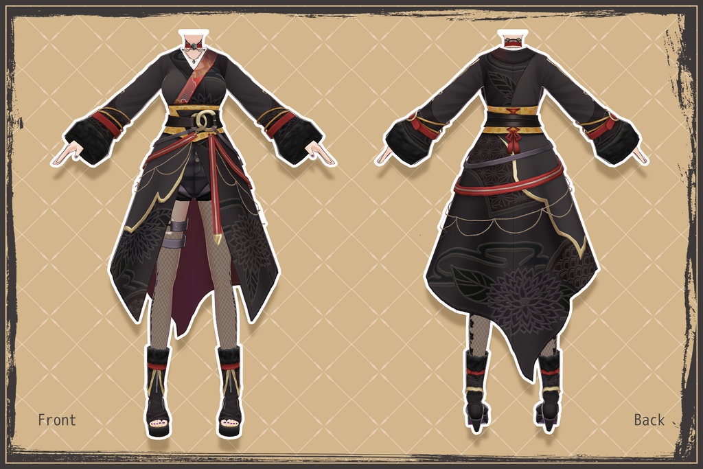 【VRoidテクスチャ】 和柄ゴシック衣装セット
