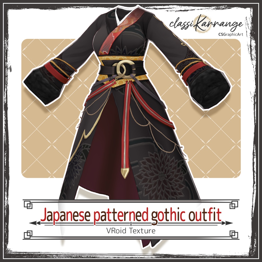 【VRoidテクスチャ】 和柄ゴシック衣装セット