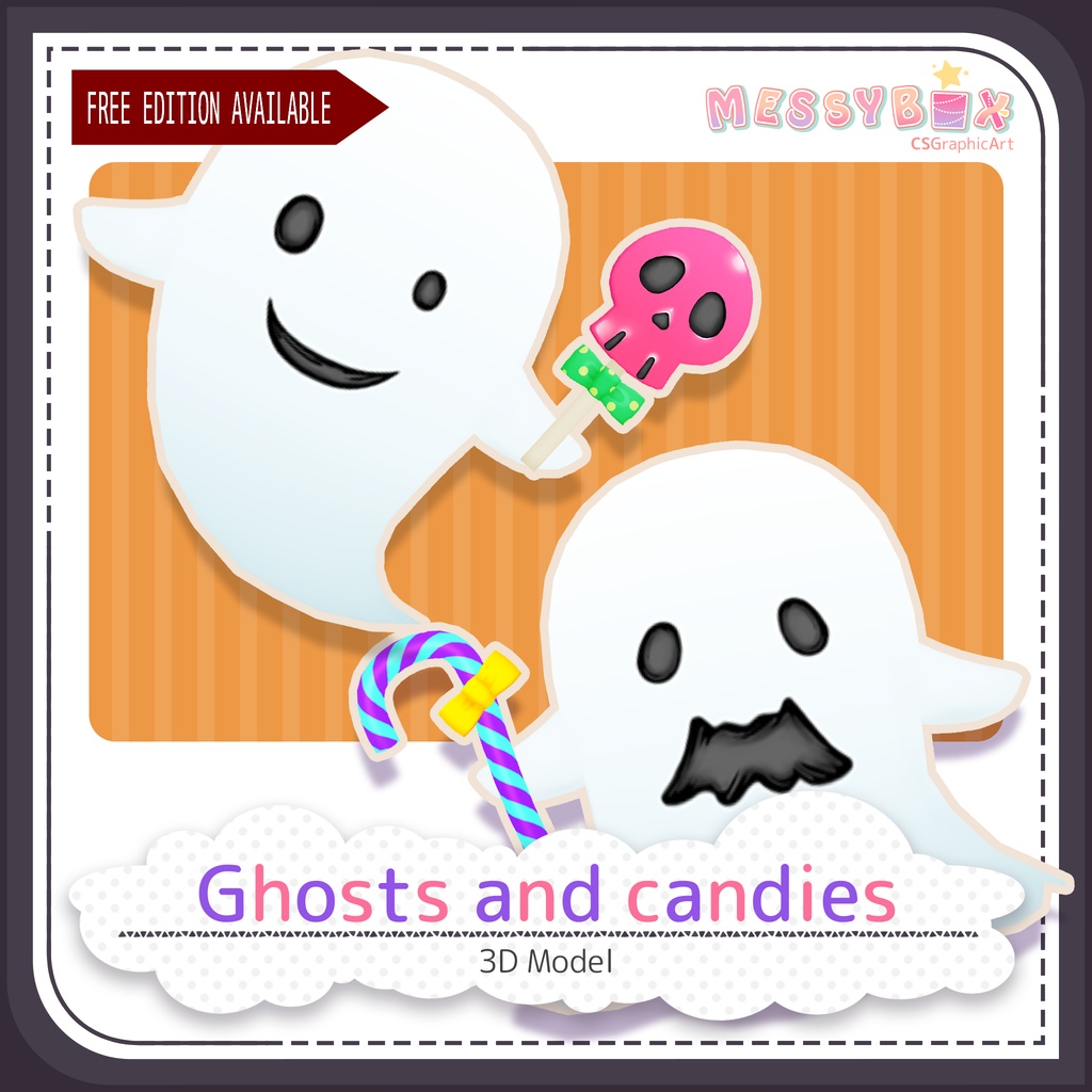 【無料版有・3Dモデル】おばけとキャンディー
