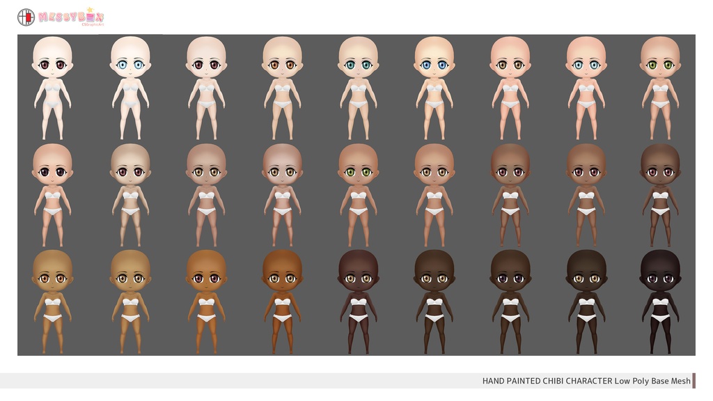 【FBX・Unity】ハンドペイント2.5頭身ちびキャラローポリ素体