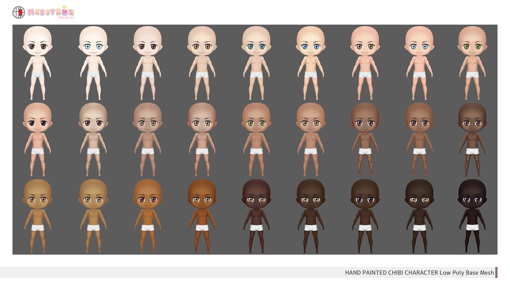 【FBX・Unity】ハンドペイント2.5頭身ちびキャラローポリ素体