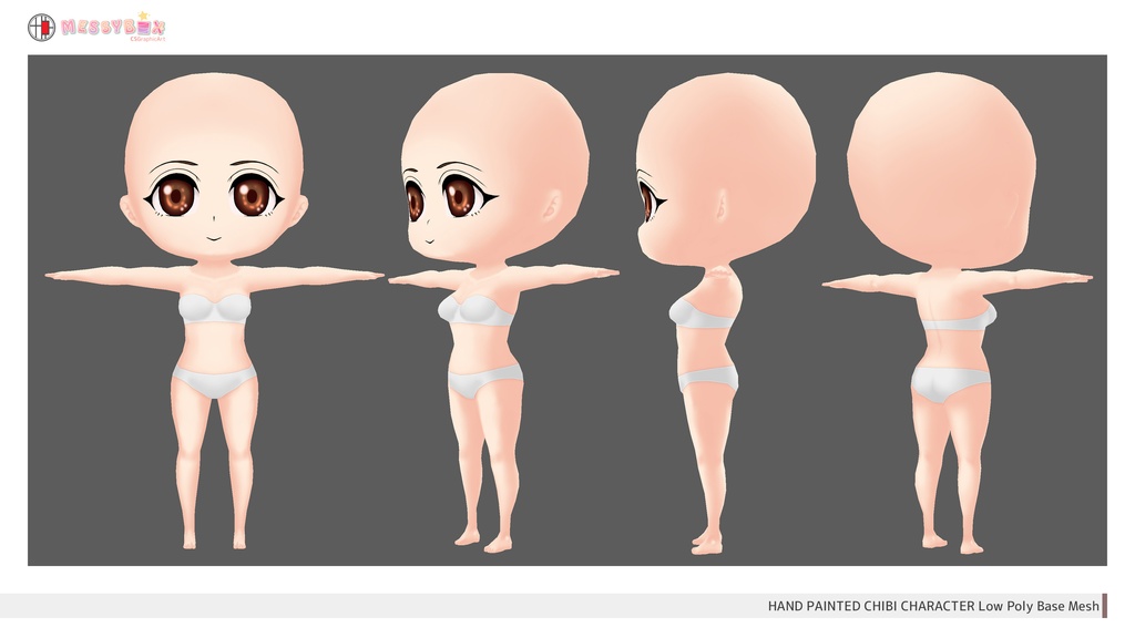 【FBX・Unity】ハンドペイント2.5頭身ちびキャラローポリ素体