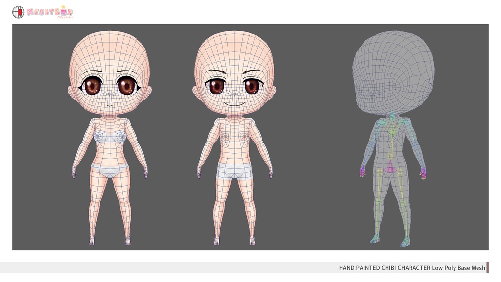 【FBX・Unity】ハンドペイント2.5頭身ちびキャラローポリ素体