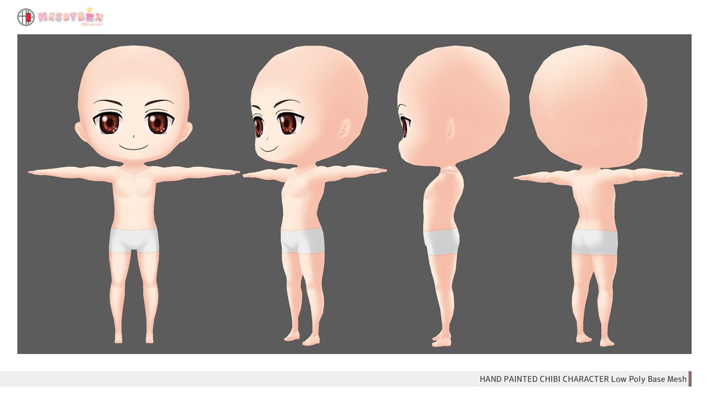【FBX・Unity】ハンドペイント2.5頭身ちびキャラローポリ素体