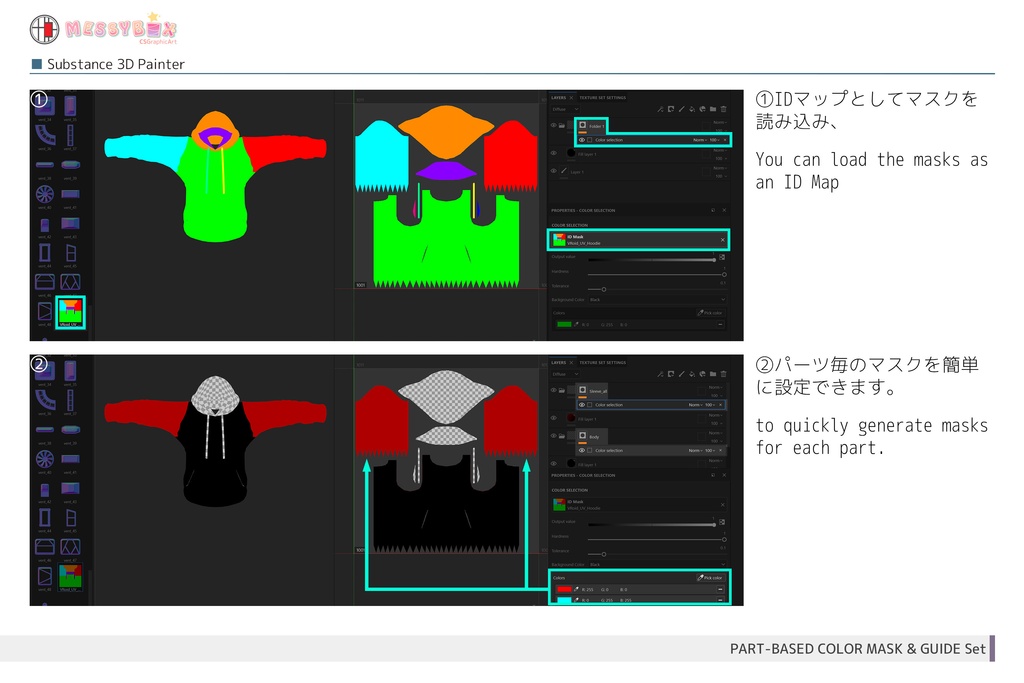 【無料 / VRoid Texture】 パーツ別マスク&ガイドセット