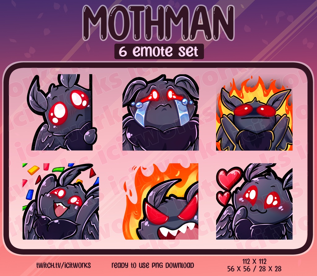 【 Twitch Emotes 】 Mothman Cute Cryptid Set of 6
