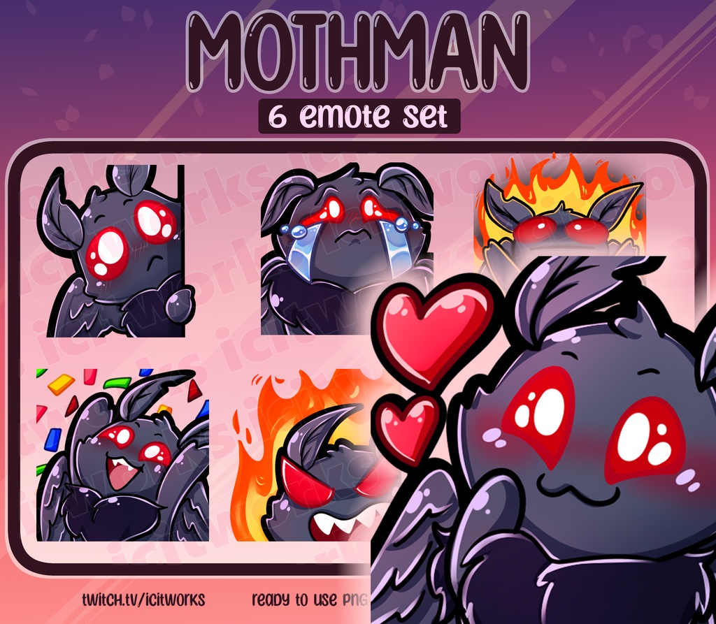 【 Twitch Emotes 】 Mothman Cute Cryptid Set of 6