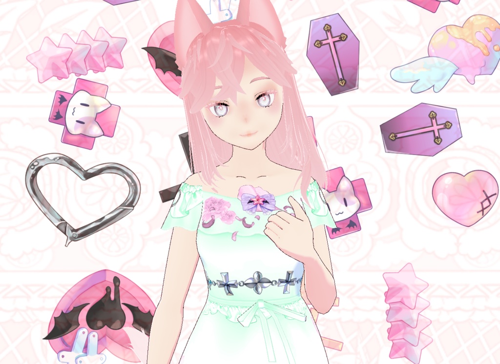 Floral pink dress VROID F2U FTU ピンクのドレス
