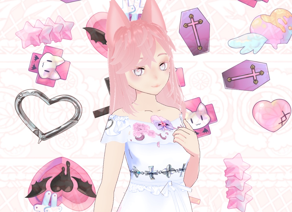 Floral pink dress VROID F2U FTU ピンクのドレス