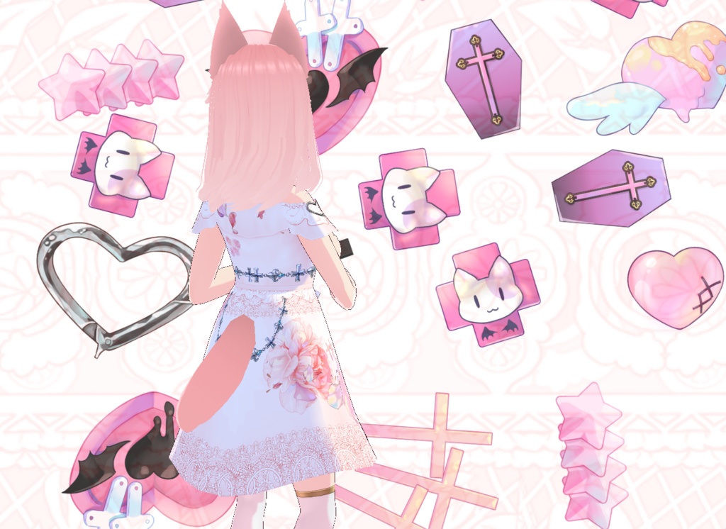 Floral pink dress VROID F2U FTU ピンクのドレス