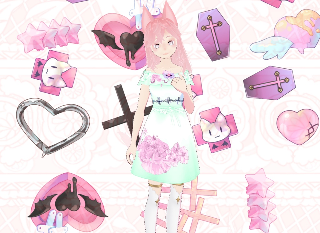Floral pink dress VROID F2U FTU ピンクのドレス