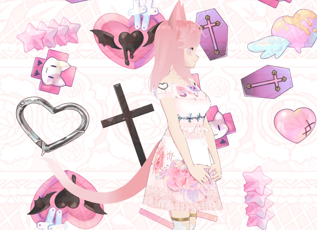 Floral pink dress VROID F2U FTU ピンクのドレス